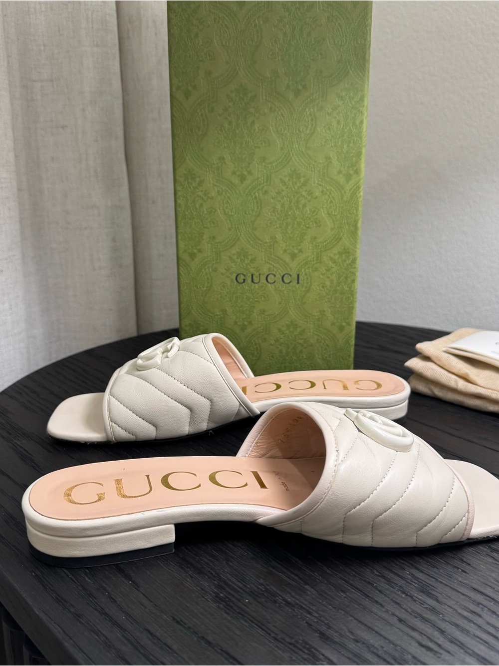Gucci GG Marmont Slide Sandals Chevron Leather White 37 - Picture 5 of 9